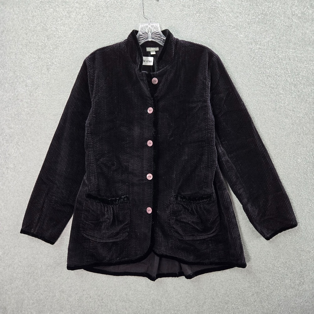 J Jill Women Jacket XS Black Corduroy Pockets Button Front Long Sleeve